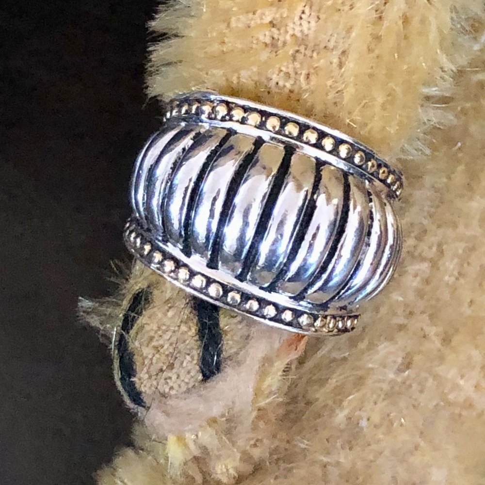 Brighton Silver and Gold Ribbed Dome Ring